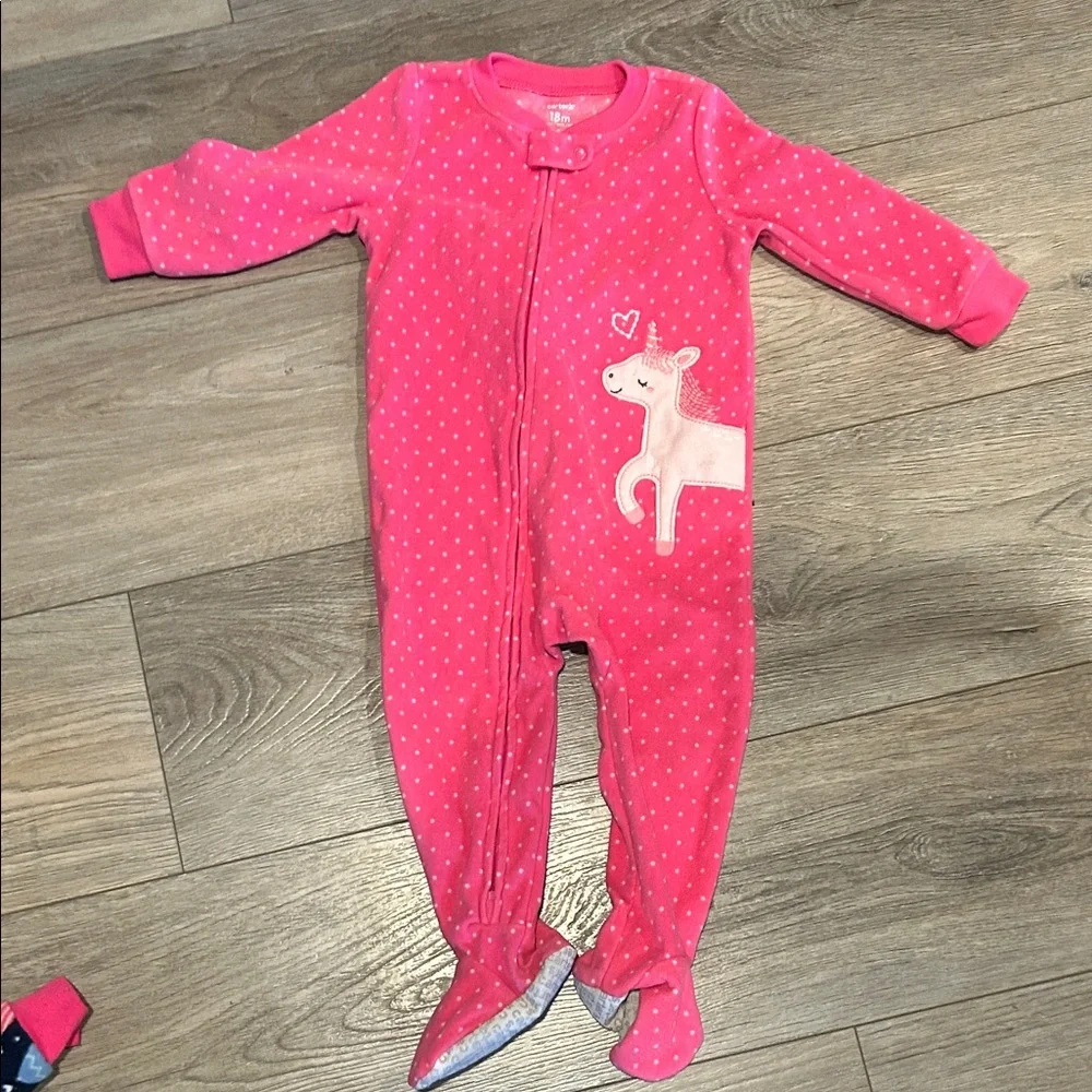 Kids and Carters Pink and Navy Kids One Piece pajama Set‎ x 3